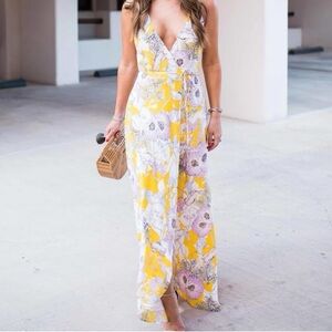 Yumi Kim Rush Hour Silk Maxi Wrap Dress in Bora Bora Yellow Lavender Floral